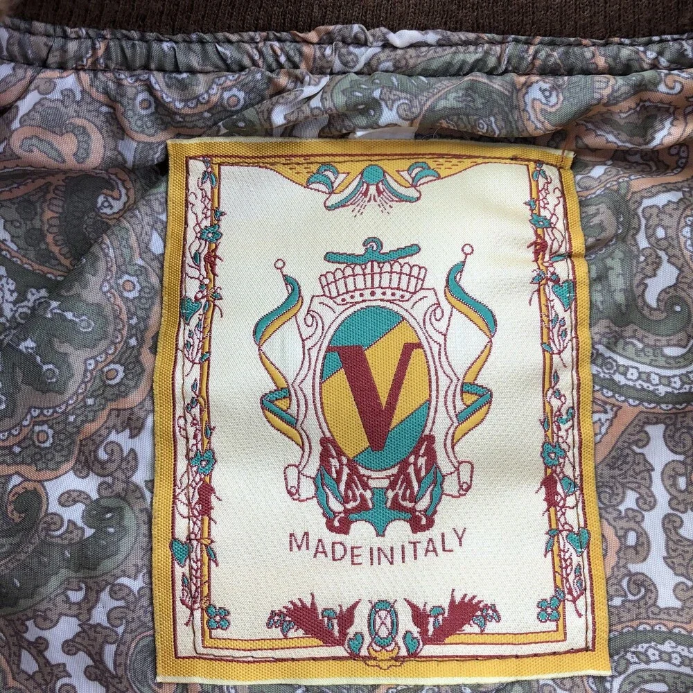 Suede Jacket Mens Medium Brown Bomber Full Zip Lined Made In Italy Paisley